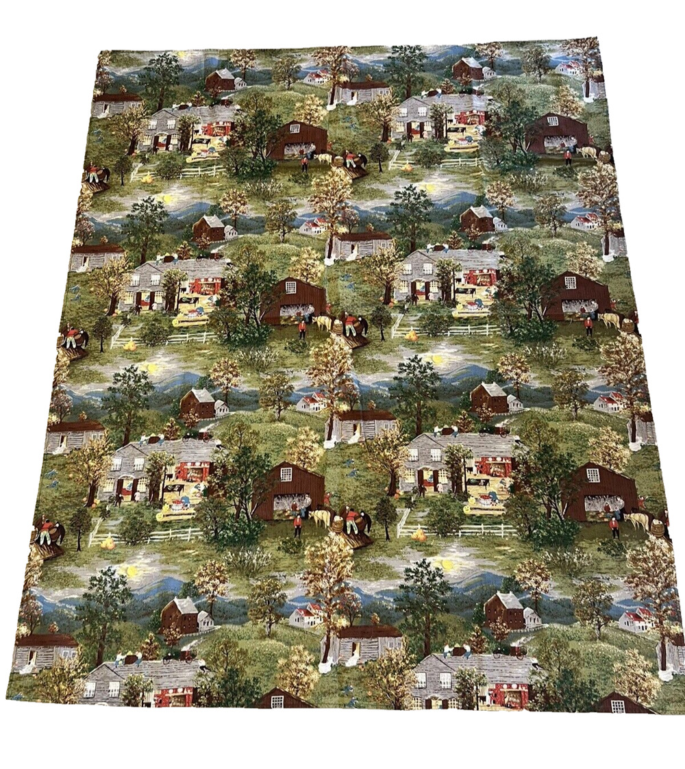 MUST SEE Farm Tablecloth Barns Horses Houses w/ 12 Cotton Fringed Table Napkins